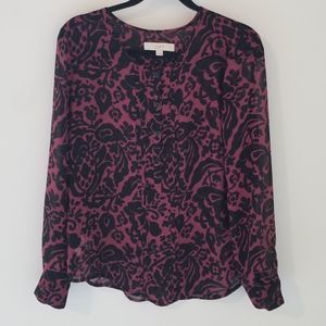 Ann Taylor Loft Red Long Sleeve Blouse Size Medium